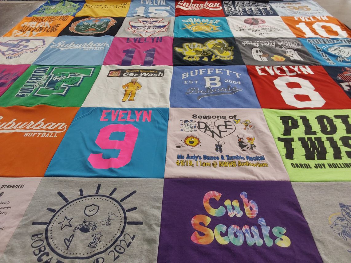 T-shirt quilt featuring suburban softball by Emily from NE