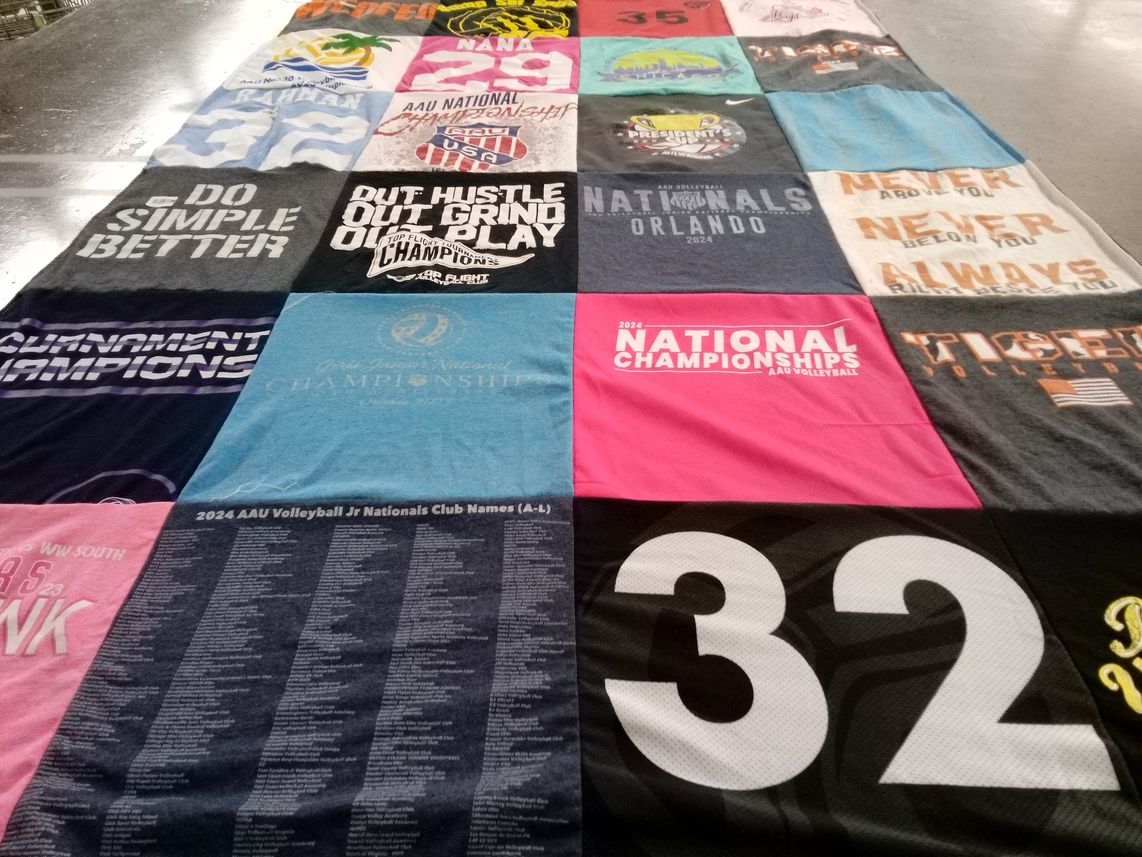 T-shirt quilt with volleyball themes by Amina from IL