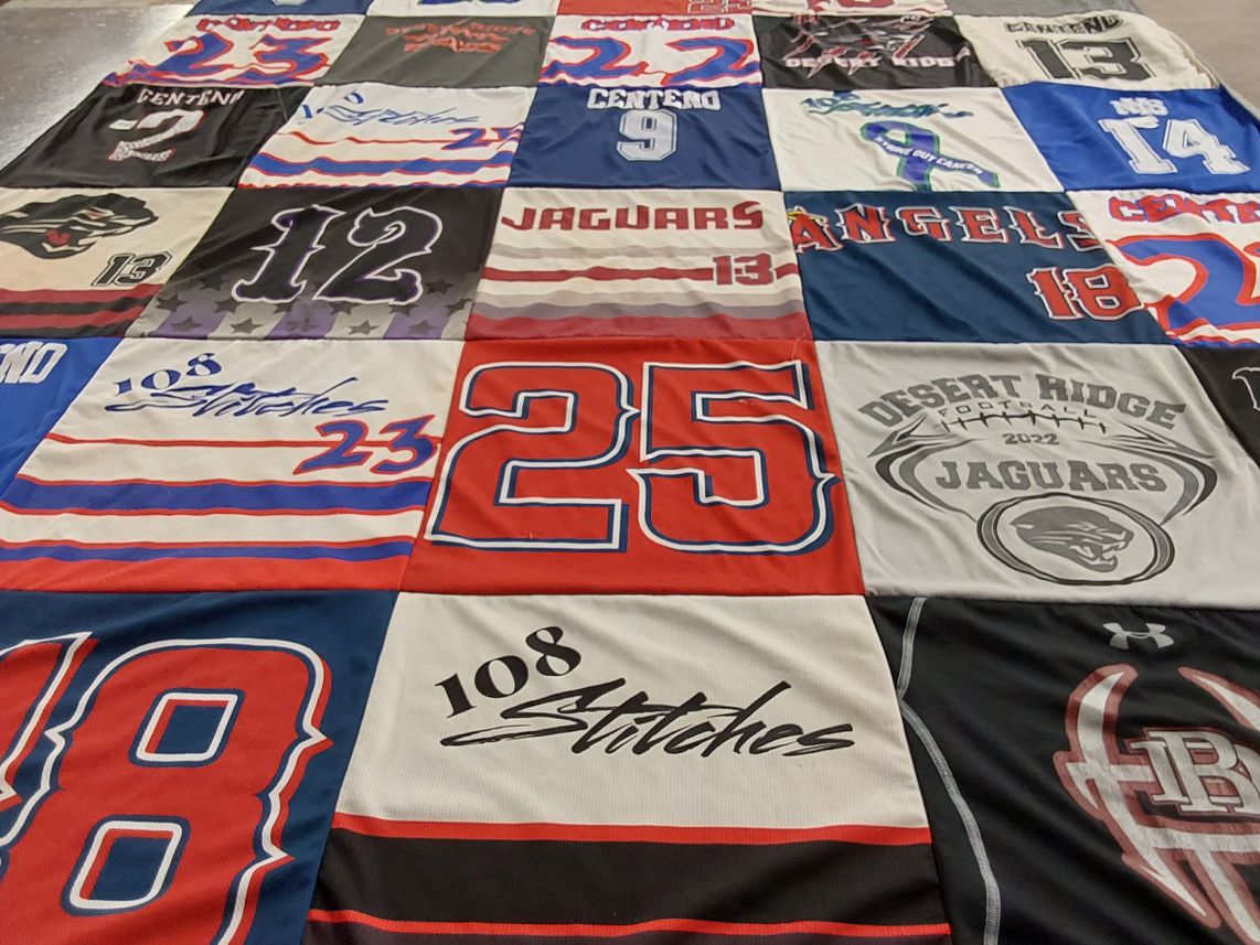 T-shirt quilt featuring desert ridge jags by Angie from AZ
