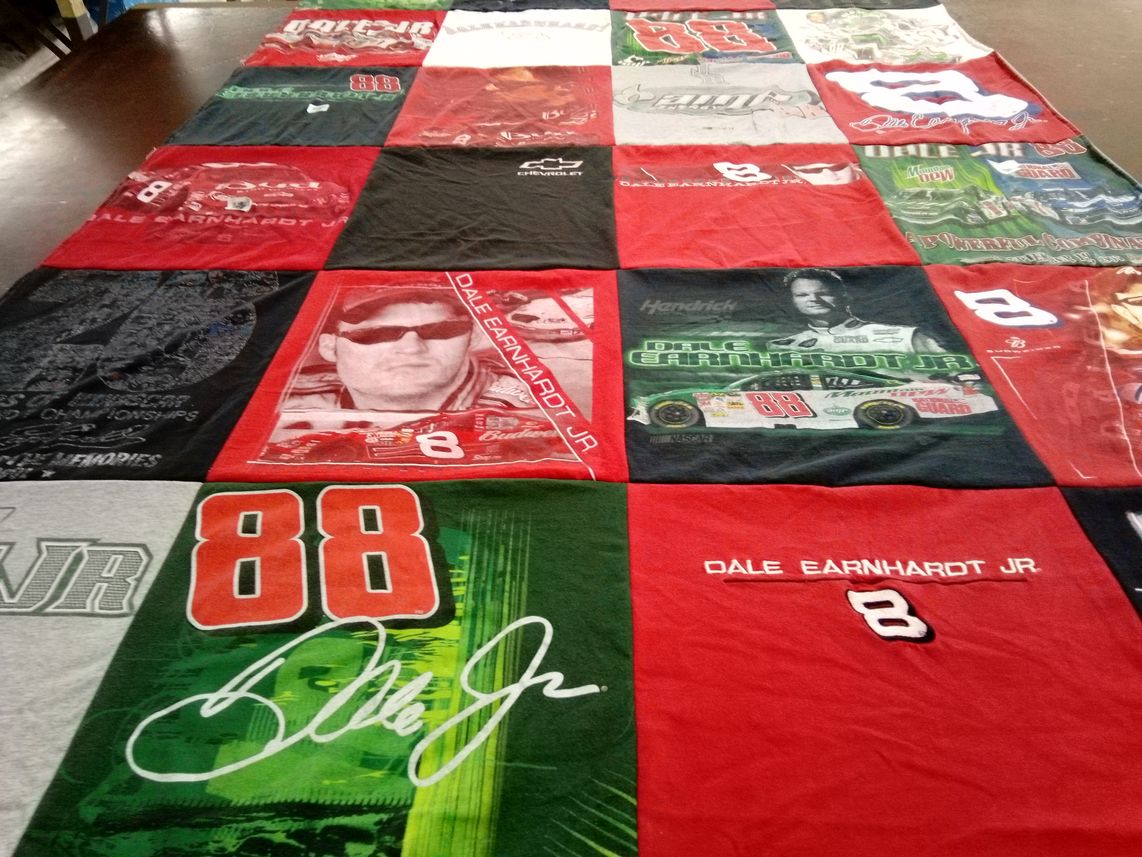T-shirt quilt with nascar, racing themes by Shawna from OR