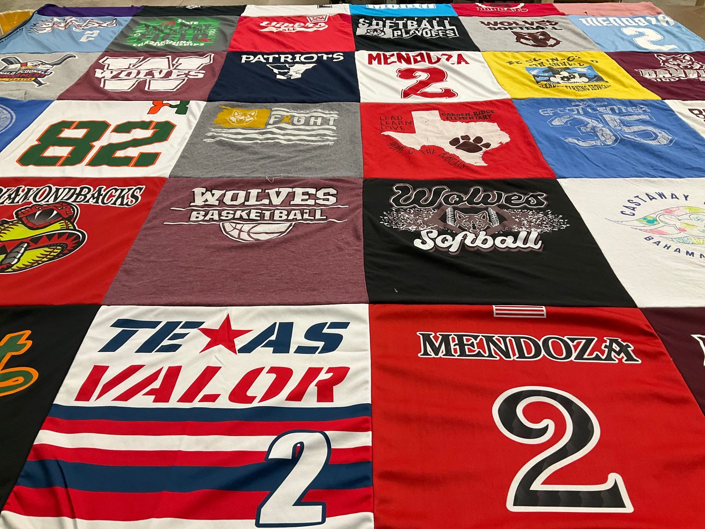 T-shirt quilt featuring patriots basketball team, wolves basketball team by Lucinda from TX