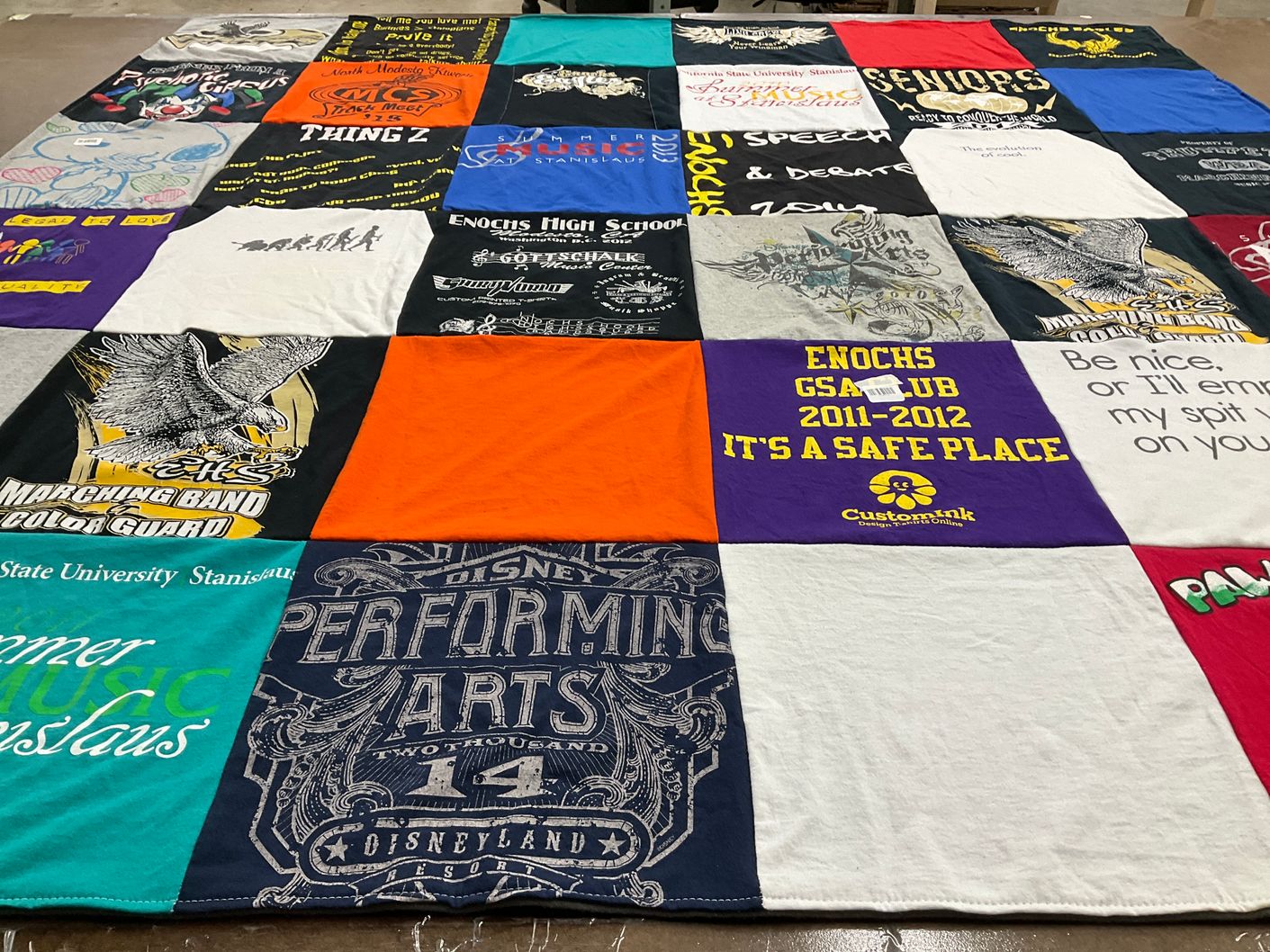 T-shirt quilt from enochs high school, california state university stanislaus by Kristen from MT