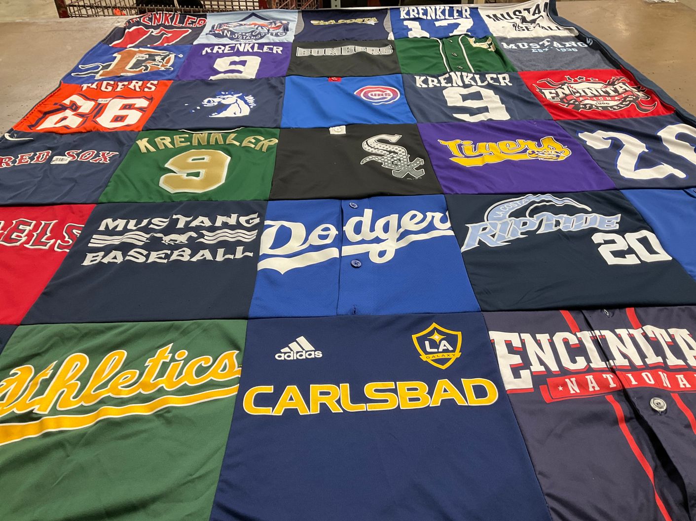 T-shirt quilt featuring los angeles dodgers, a's athletics by Jill from CA