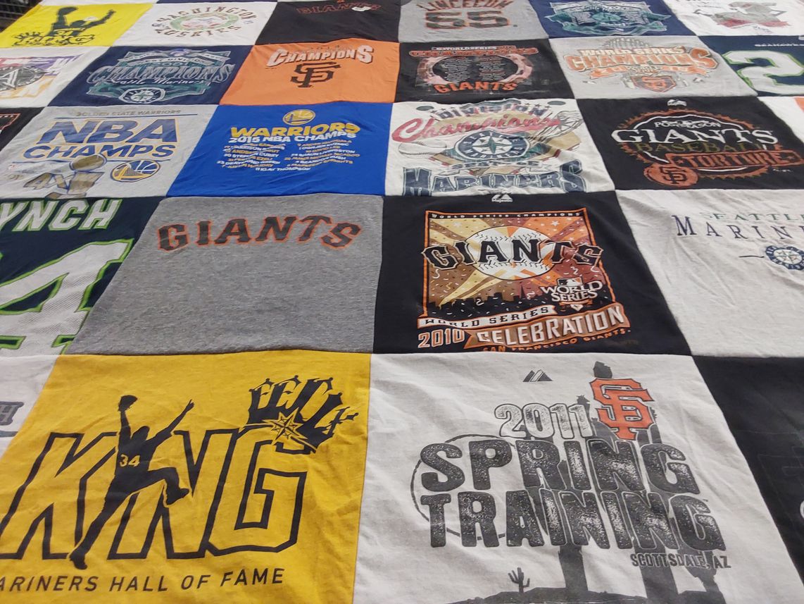 T-shirt quilt featuring san francisco giants, golden state warriors by Kristin from WA