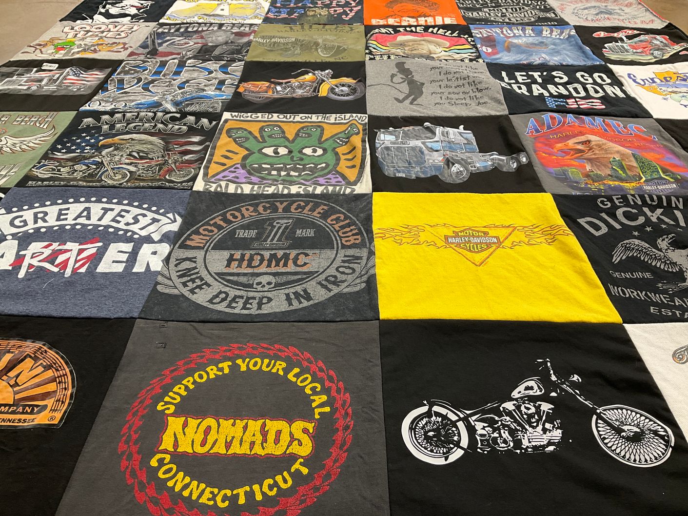 T-shirt quilt with motorcycles, custom cars themes by John from SC
