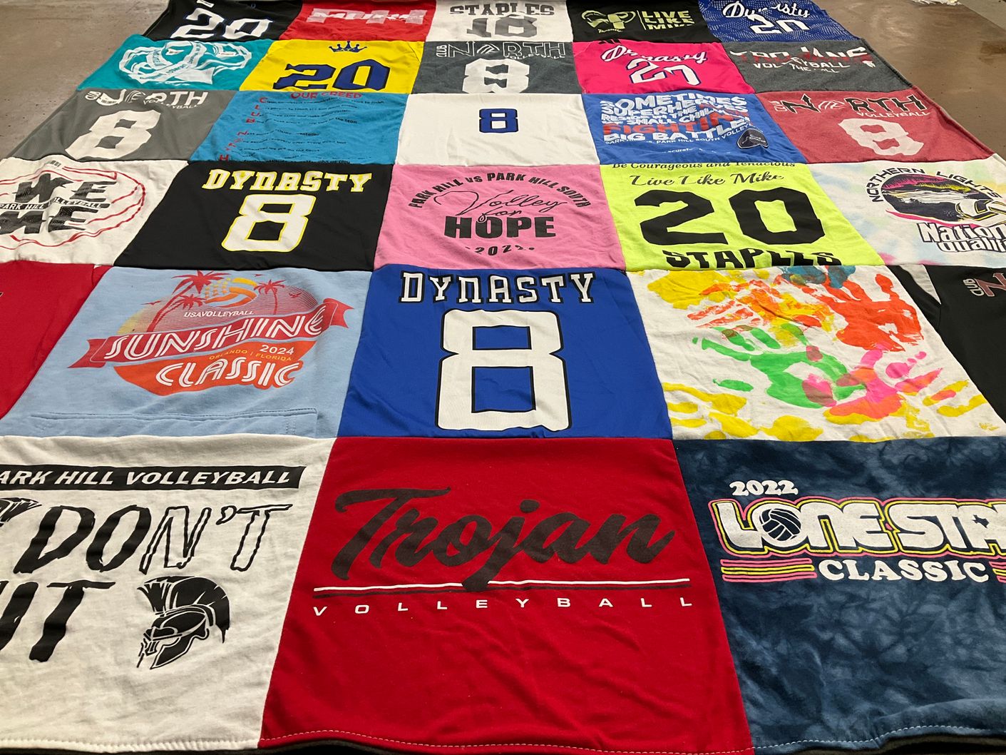 T-shirt quilt featuring trojan volleyball by Brandi from MO