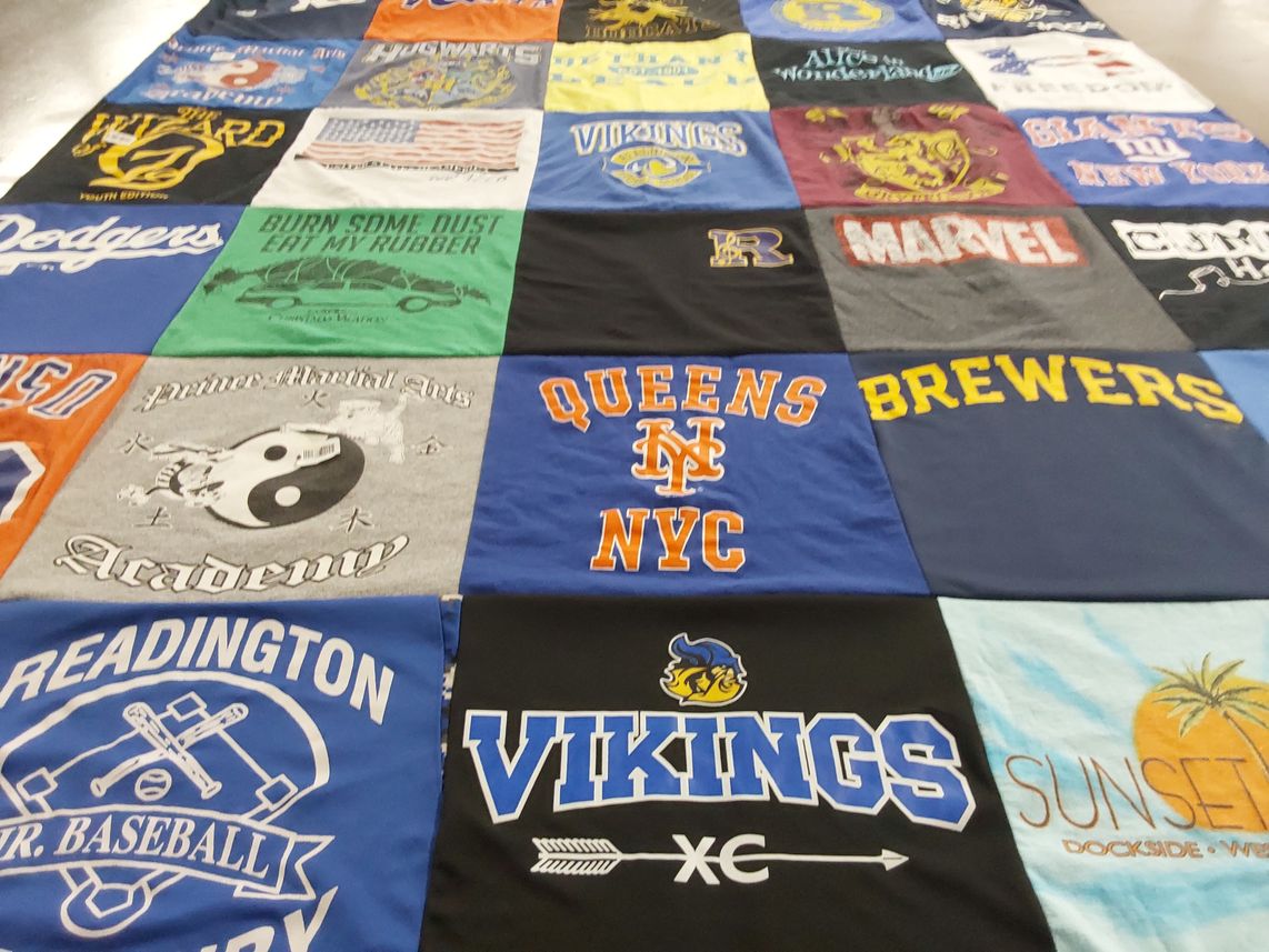 T-shirt quilt featuring vikings, brewers by Michele from NJ