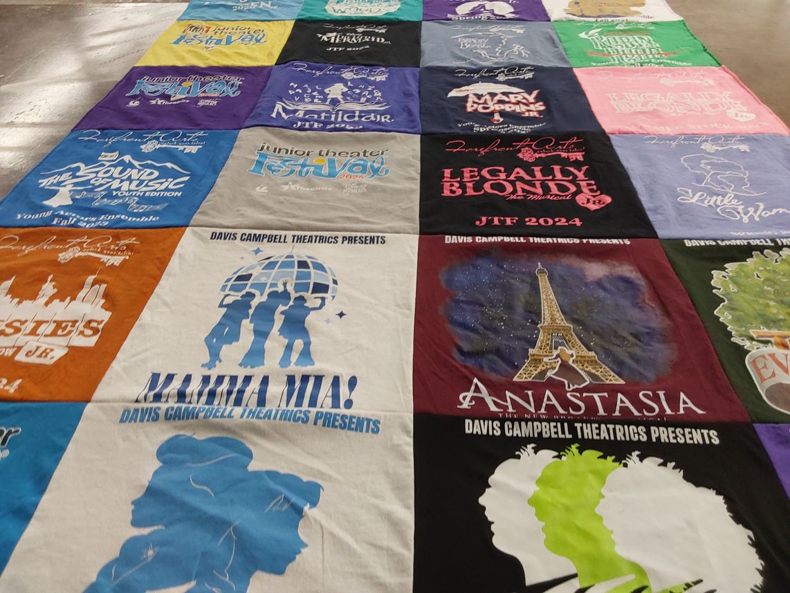 T-shirt quilt with theater, performance themes by Susan from GA
