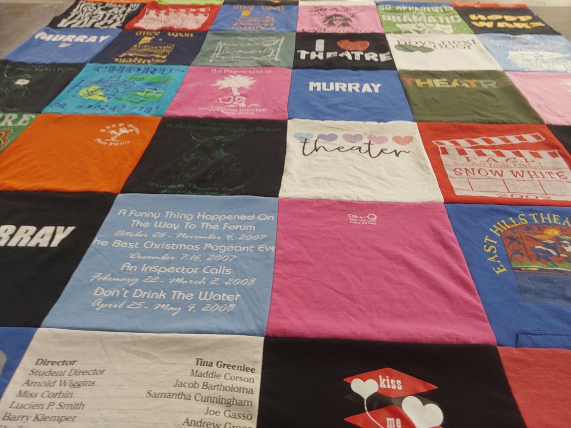 T-shirt quilt with theater, performance themes by Liliana from MI