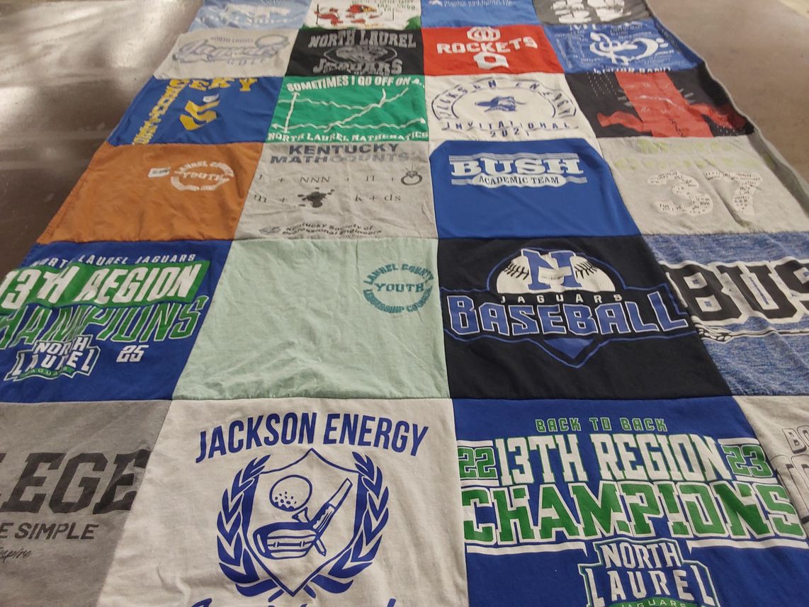 T-shirt quilt featuring north laurel jaguars by Beth from KY