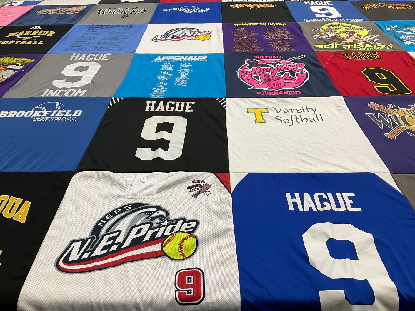 T-shirt quilt with softball themes by Monica from MA