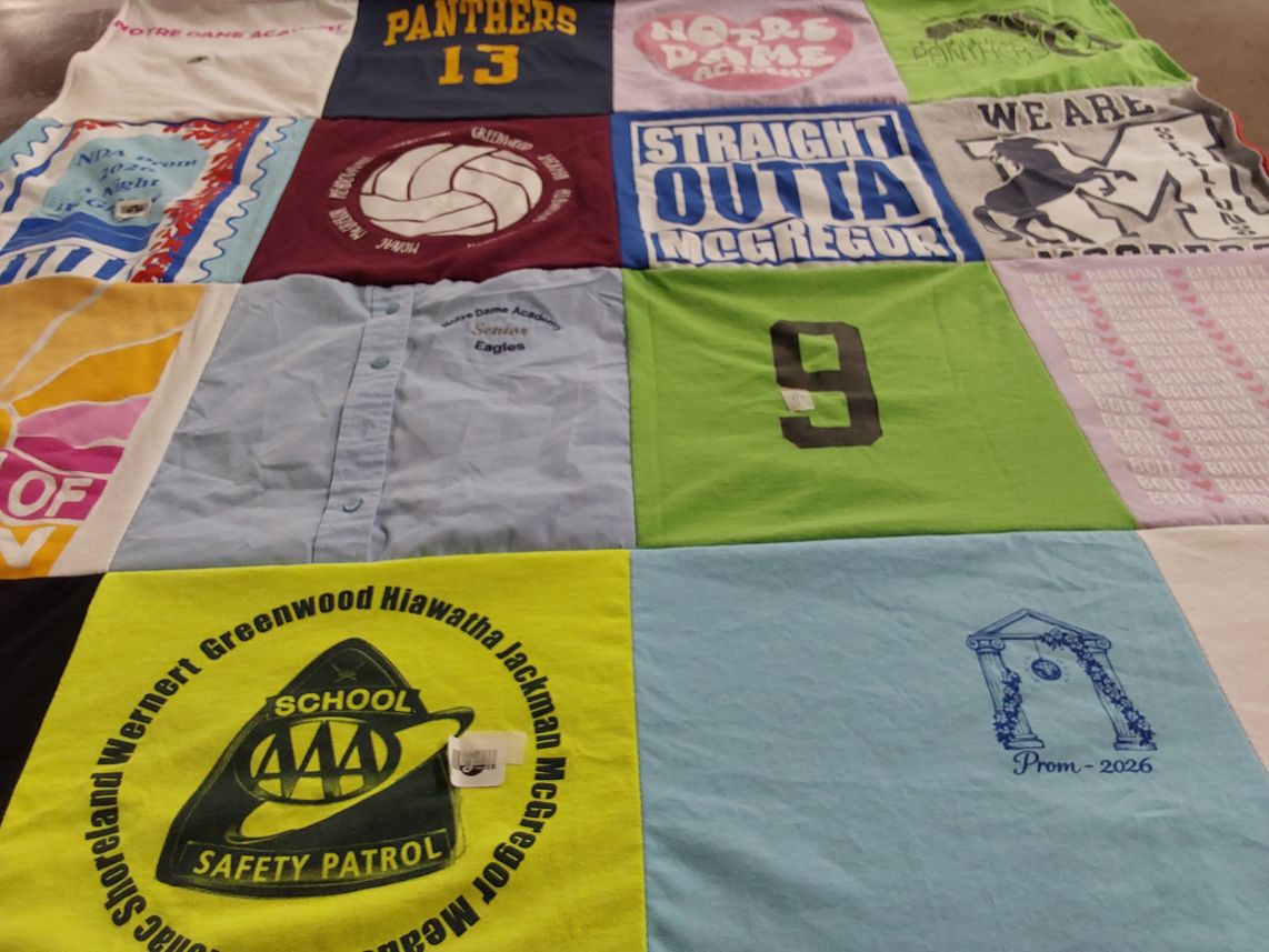 T-shirt quilt from notre dame academy, greenwood hiawatha jackman mcgregor schools by Leslie from OH