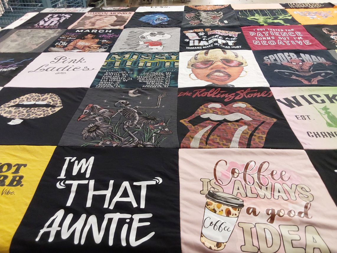 T-shirt quilt with music, coffee themes by TINA from MI