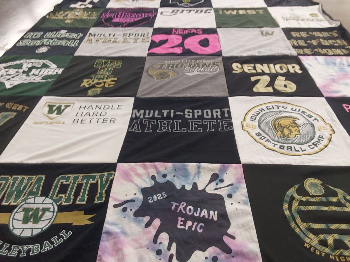 T-shirt quilt featuring iowa city west softball, iowa city west volleyball by Micki from IA