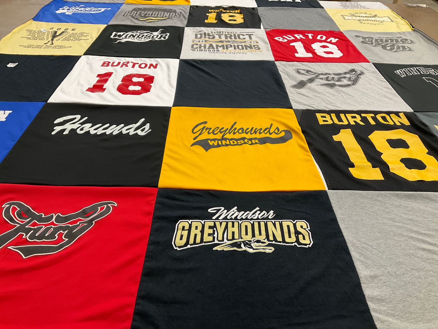 T-shirt quilt featuring windsor greyhounds by Beth from MO