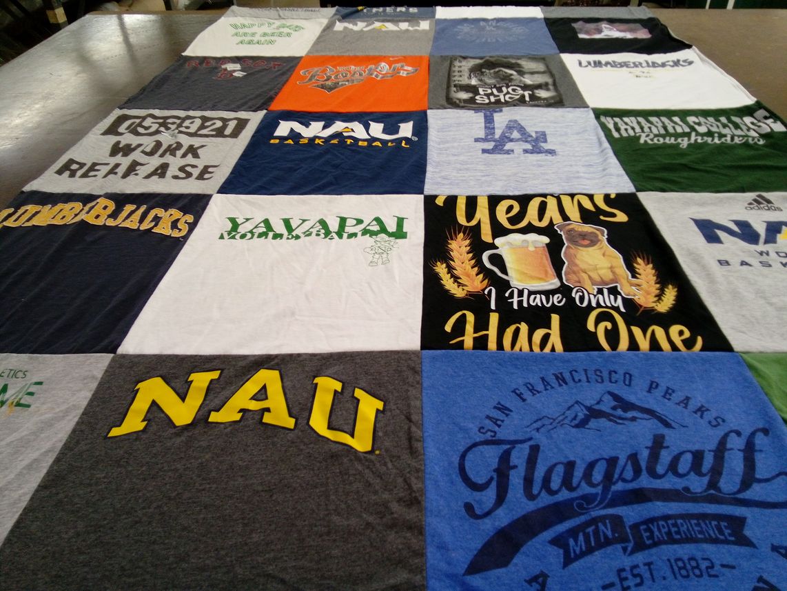 T-shirt quilt featuring northern arizona university lumberjacks by Julie from AZ