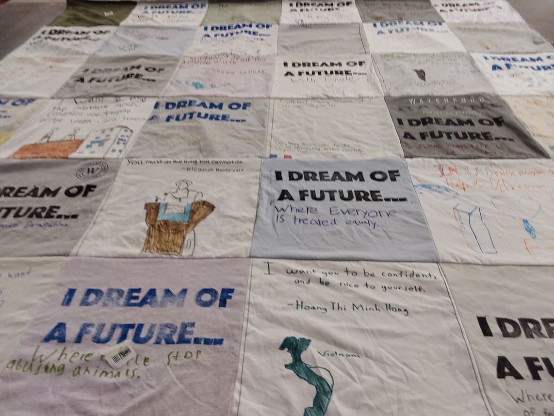 T-shirt quilt with animal rights, self-confidence themes by Mario from UT