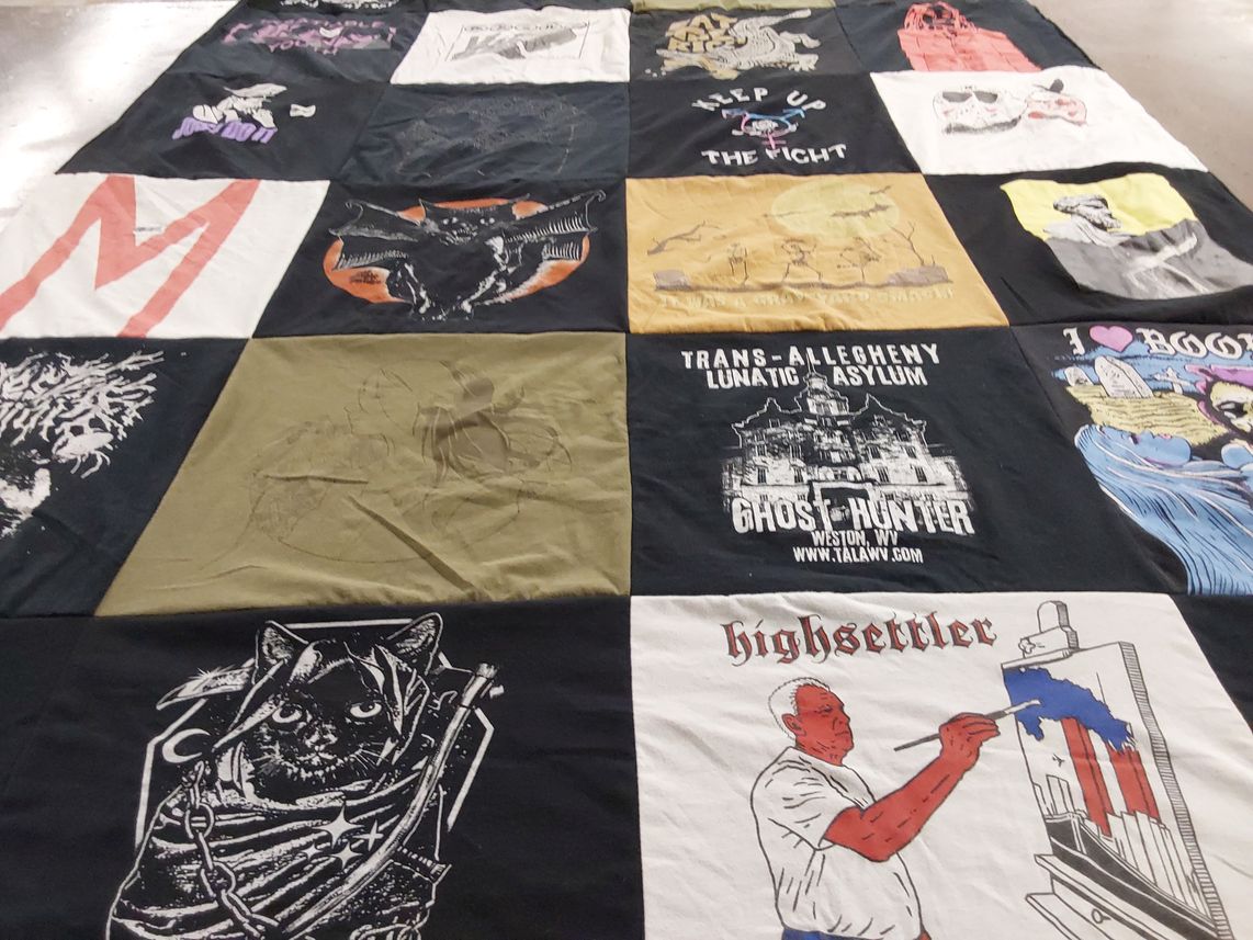T-shirt quilt with ghost hunting, asylums themes by Amber from TX