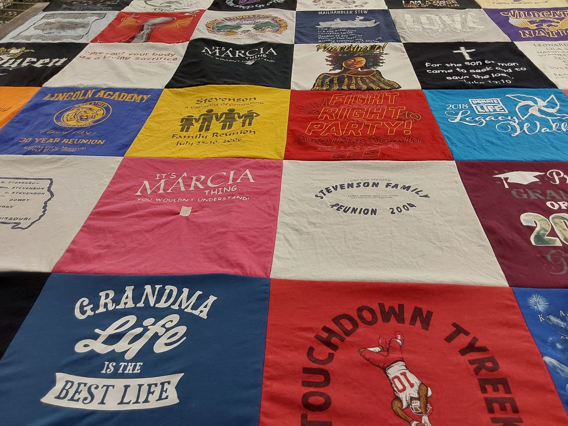 T-shirt quilt from lincoln academy by Queen Marcia from MO