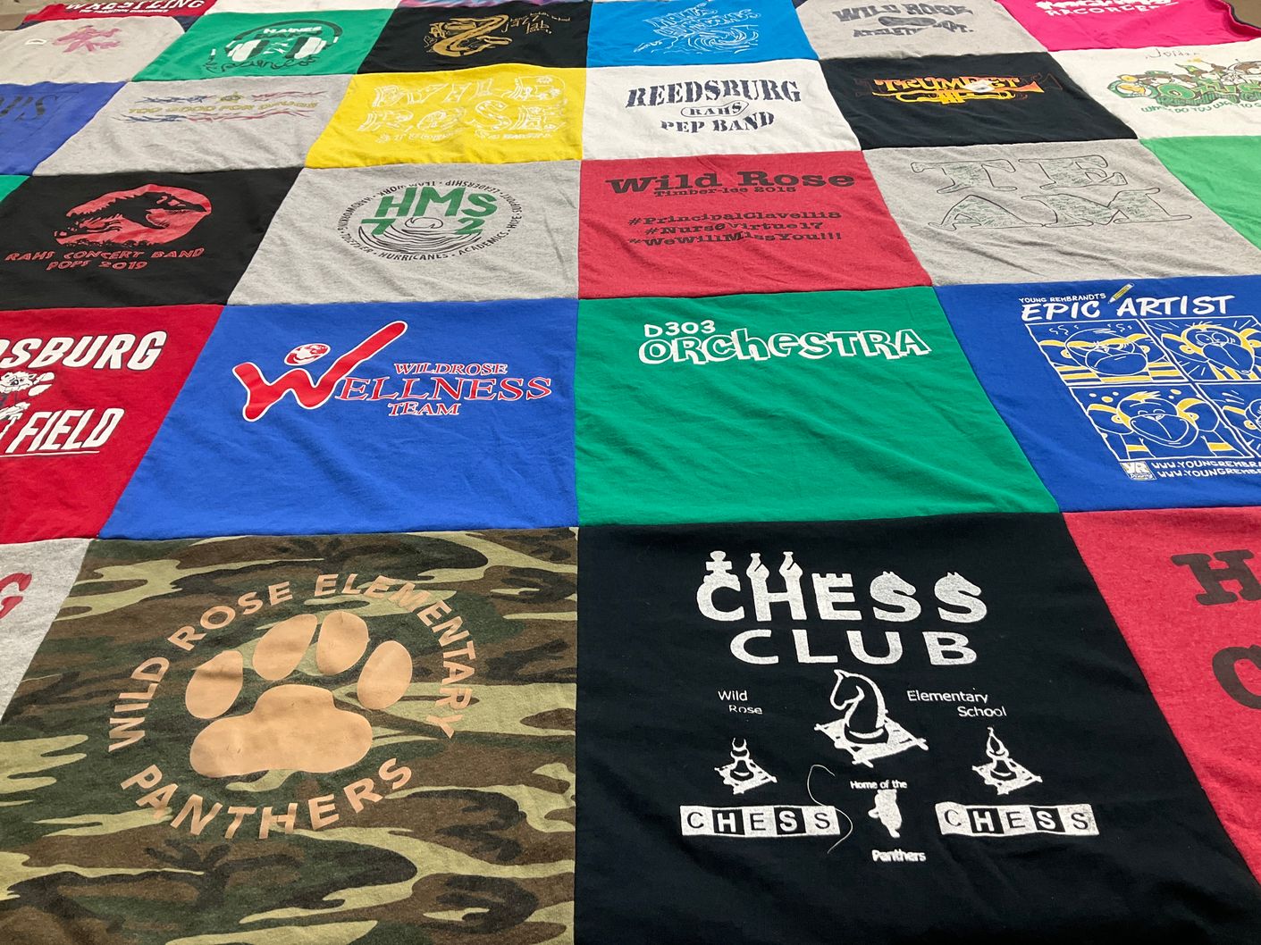 T-shirt quilt featuring wild rose panthers by Rhonda from WI