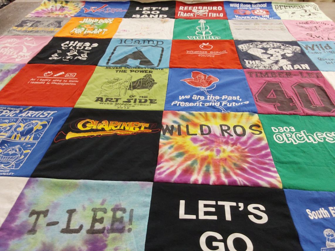 T-shirt quilt from wild rose school by Rhonda from WI
