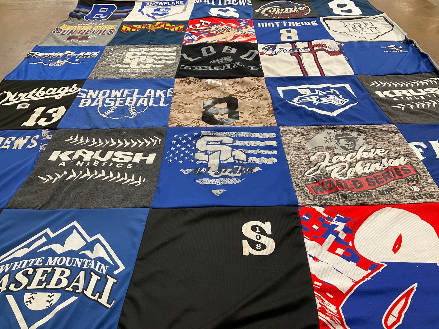 T-shirt quilt featuring snowflake baseball, white mountain baseball by Carol from AZ