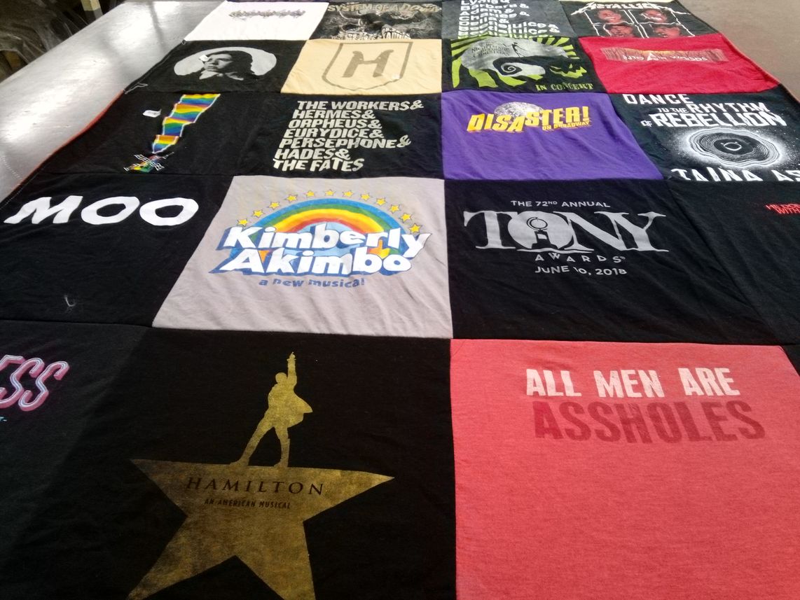 T-shirt quilt with musicals, theater themes by Carly from PA