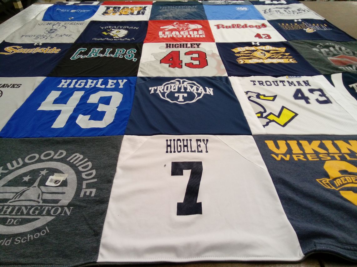T-shirt quilt featuring vikings, bulldogs by Haley from NC