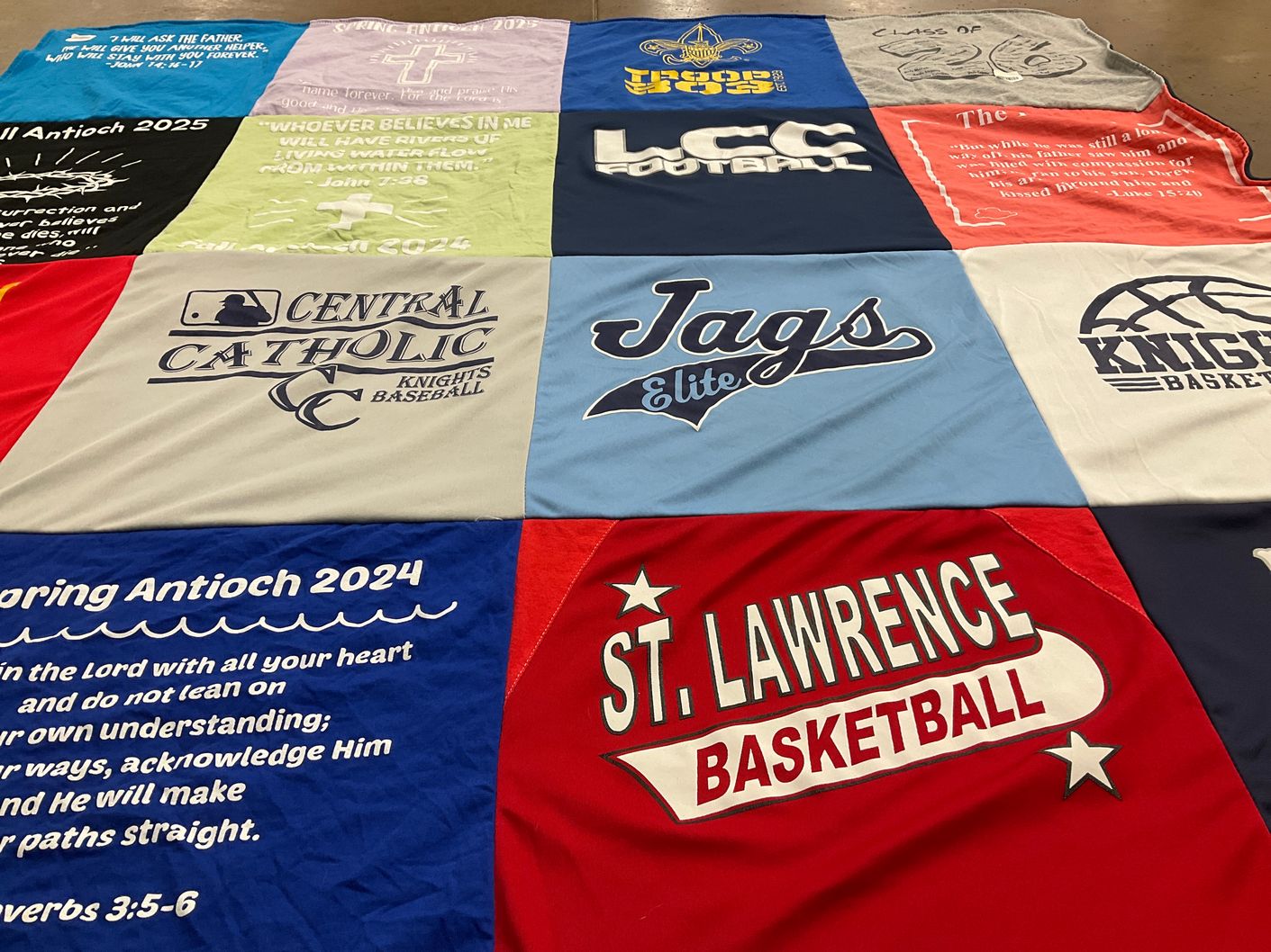 T-shirt quilt featuring jags, central catholic knights baseball by Connie from IN