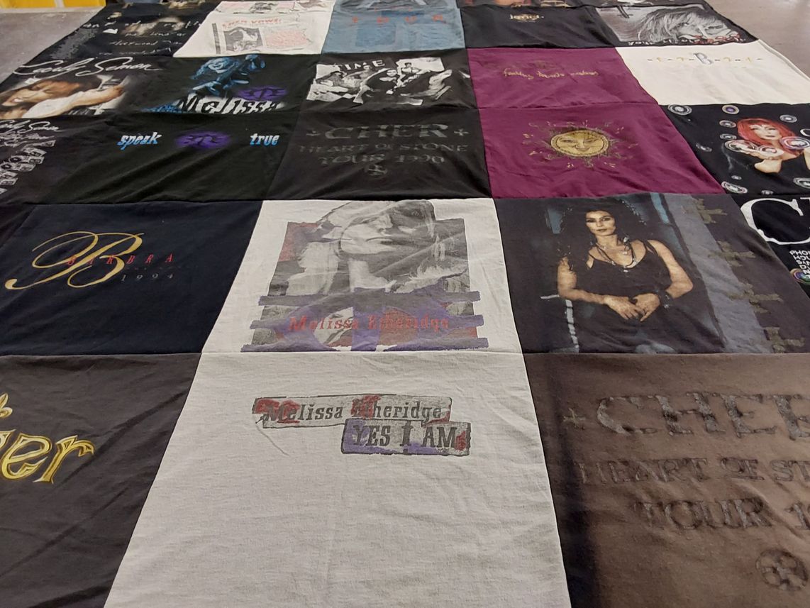 T-shirt quilt with music, celebrities themes by Susan from IL