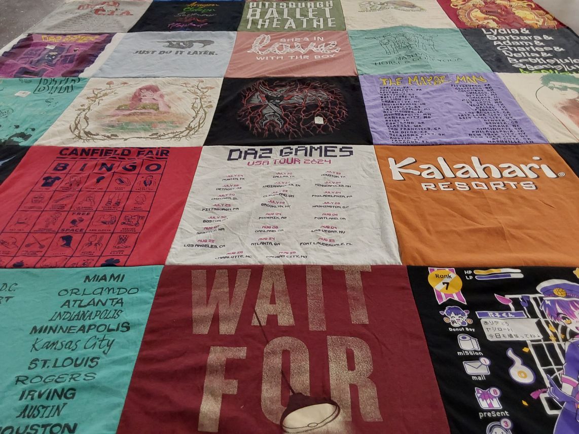 T-shirt quilt with gaming, bingo themes by Angelina from OH