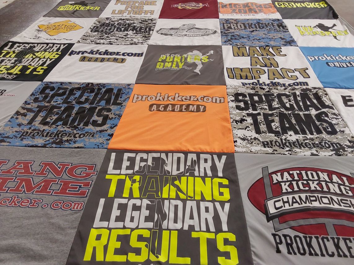 T-shirt quilt with kicking, football themes by Jana from KY