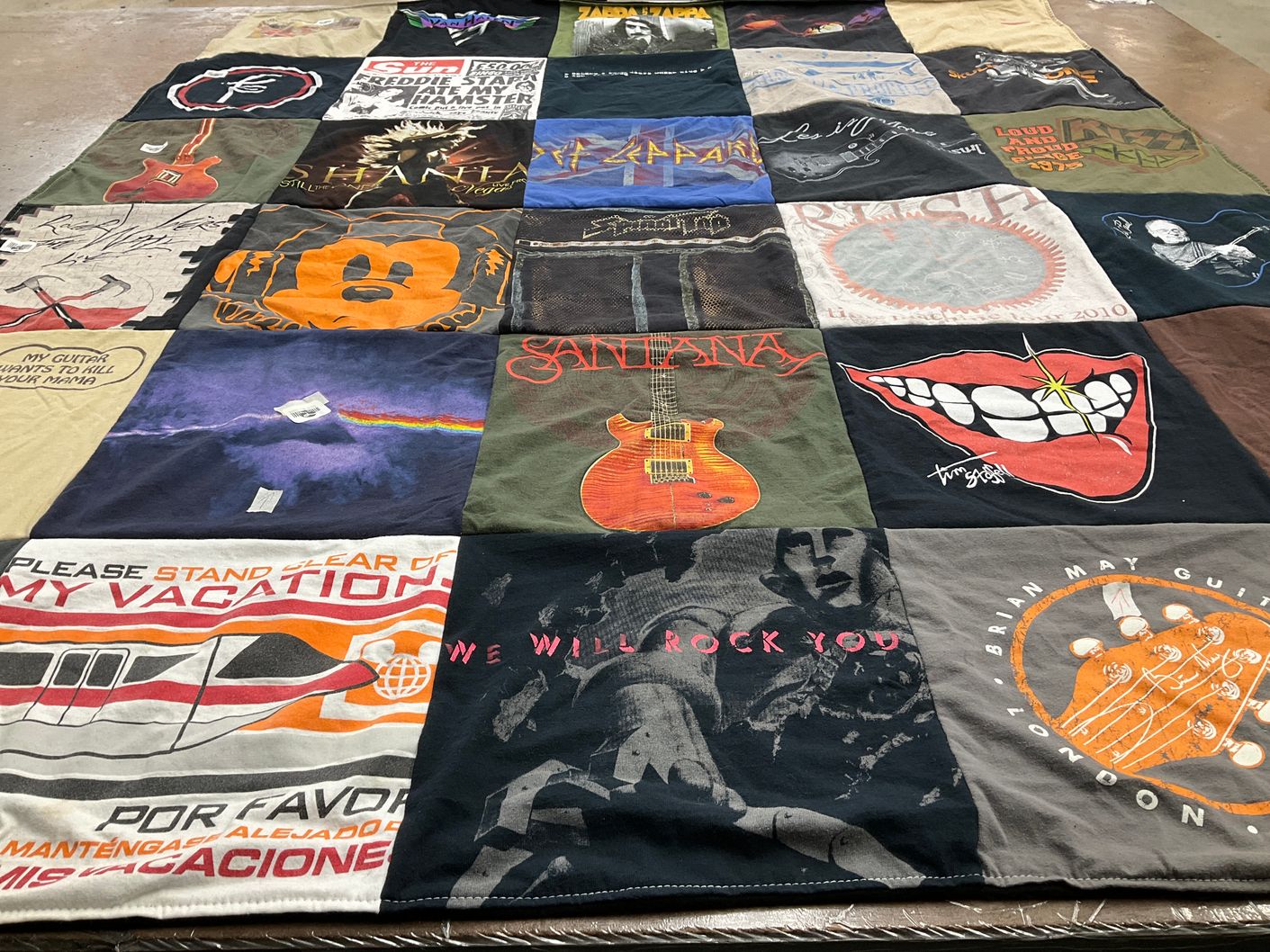 T-shirt quilt with music, guitars themes by Gonzalo from NH