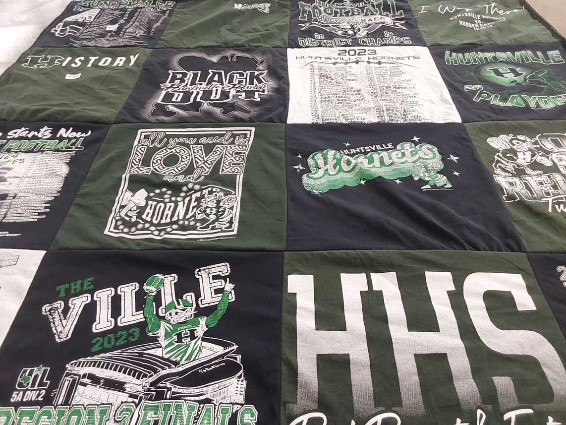 T-shirt quilt featuring huntsville hornets by Corbin from TX