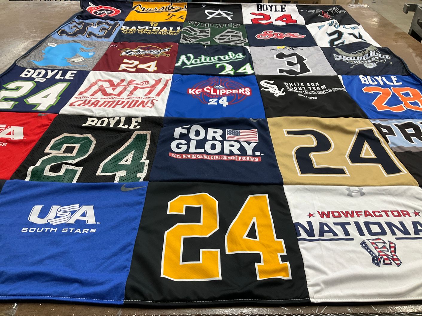 T-shirt quilt with baseball themes by Linda from KS