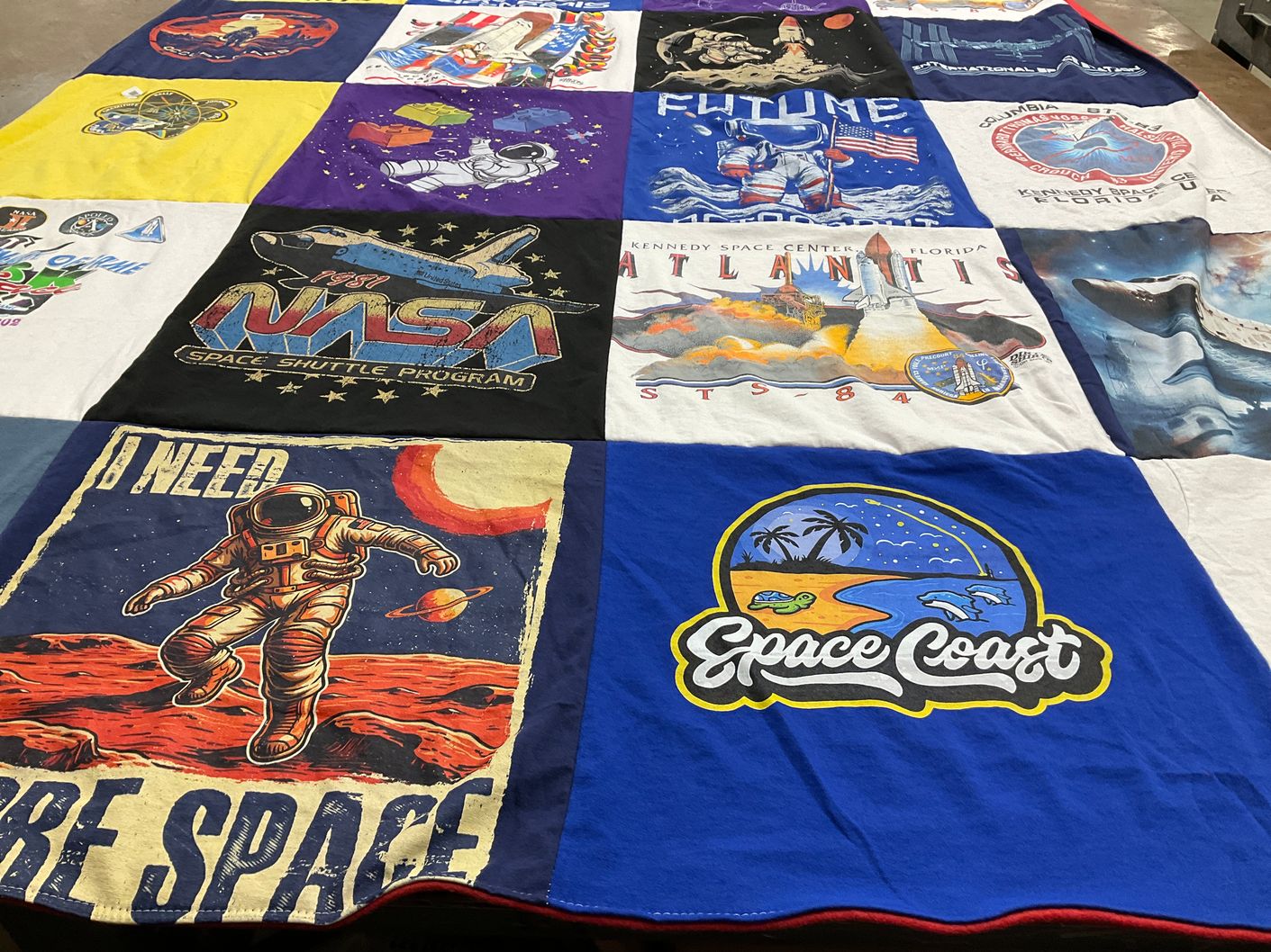 T-shirt quilt with space exploration, astronomy themes by Jackie from FL