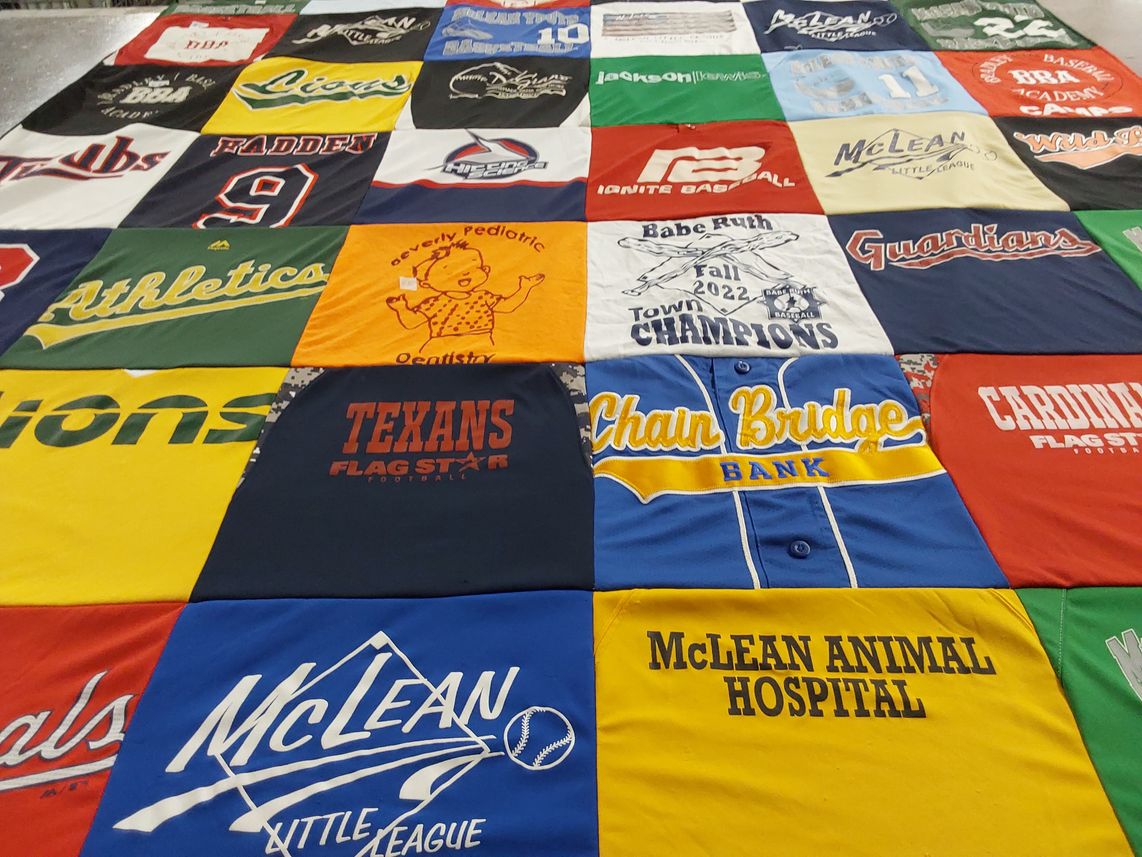 T-shirt quilt featuring mclean little league, texans flag star football by SUZANNE from VA