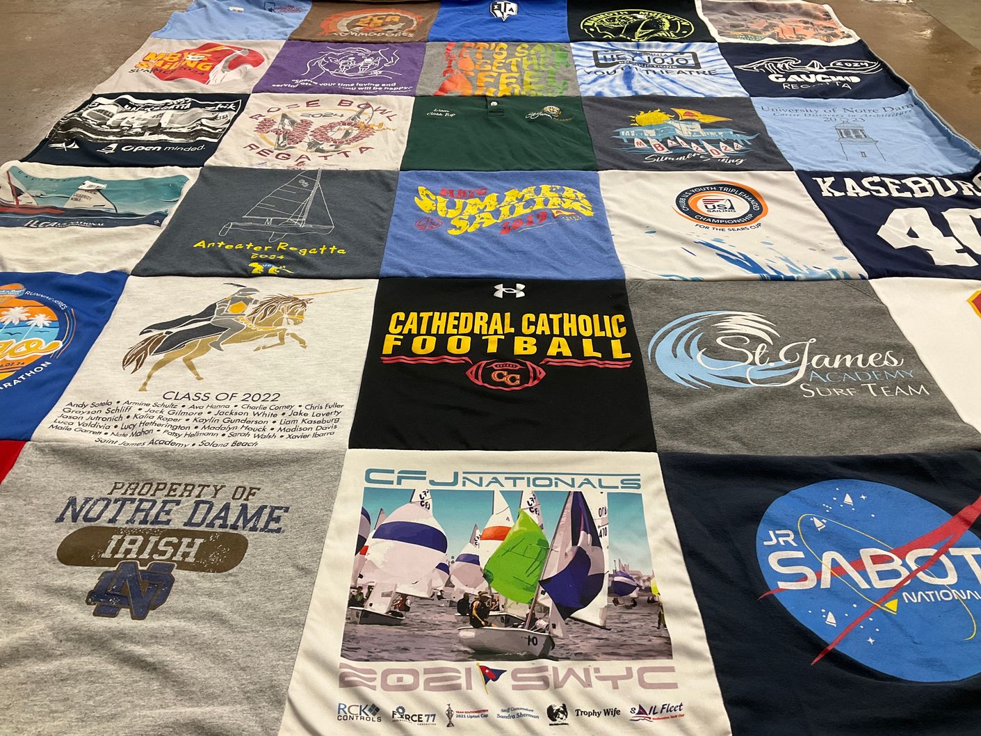 T-shirt quilt featuring cathedral catholic football by Kellie from CA