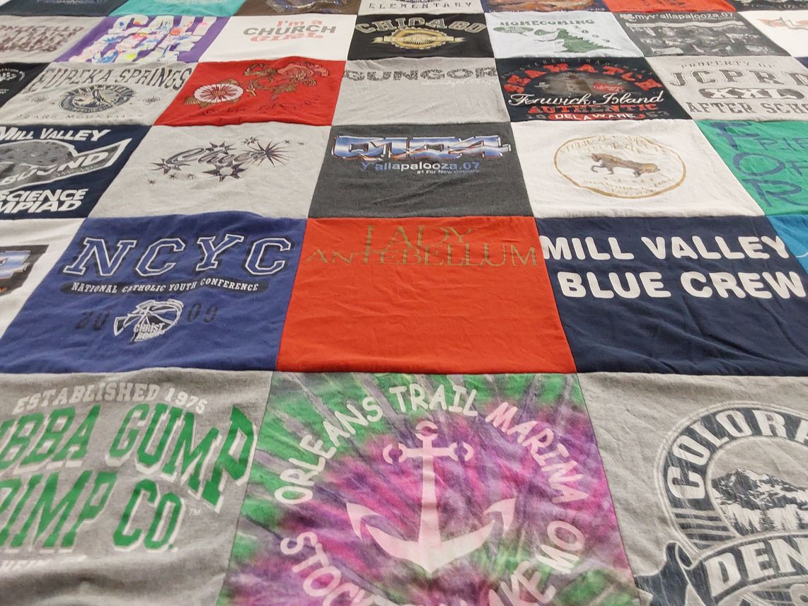 T-shirt quilt featuring mill valley blue crew by Erin from KS