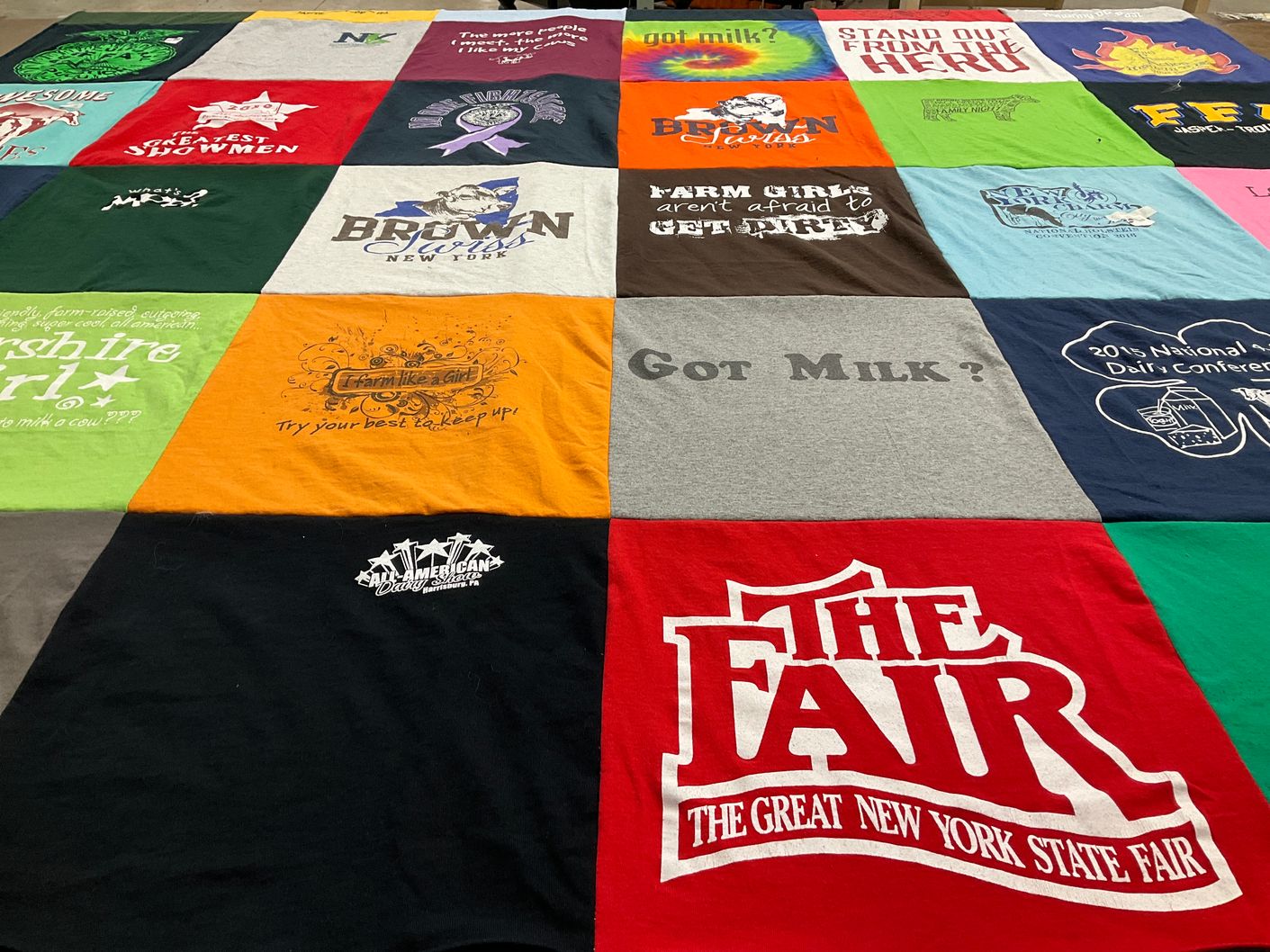T-shirt quilt with dairy, farming themes by Paige from NY