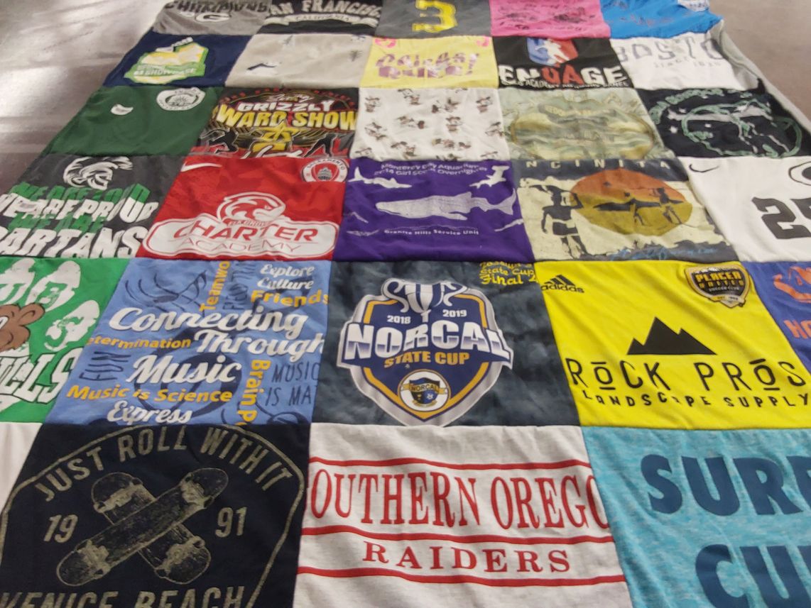 T-shirt quilt from southern oregon university, charter academy by Susan from CA