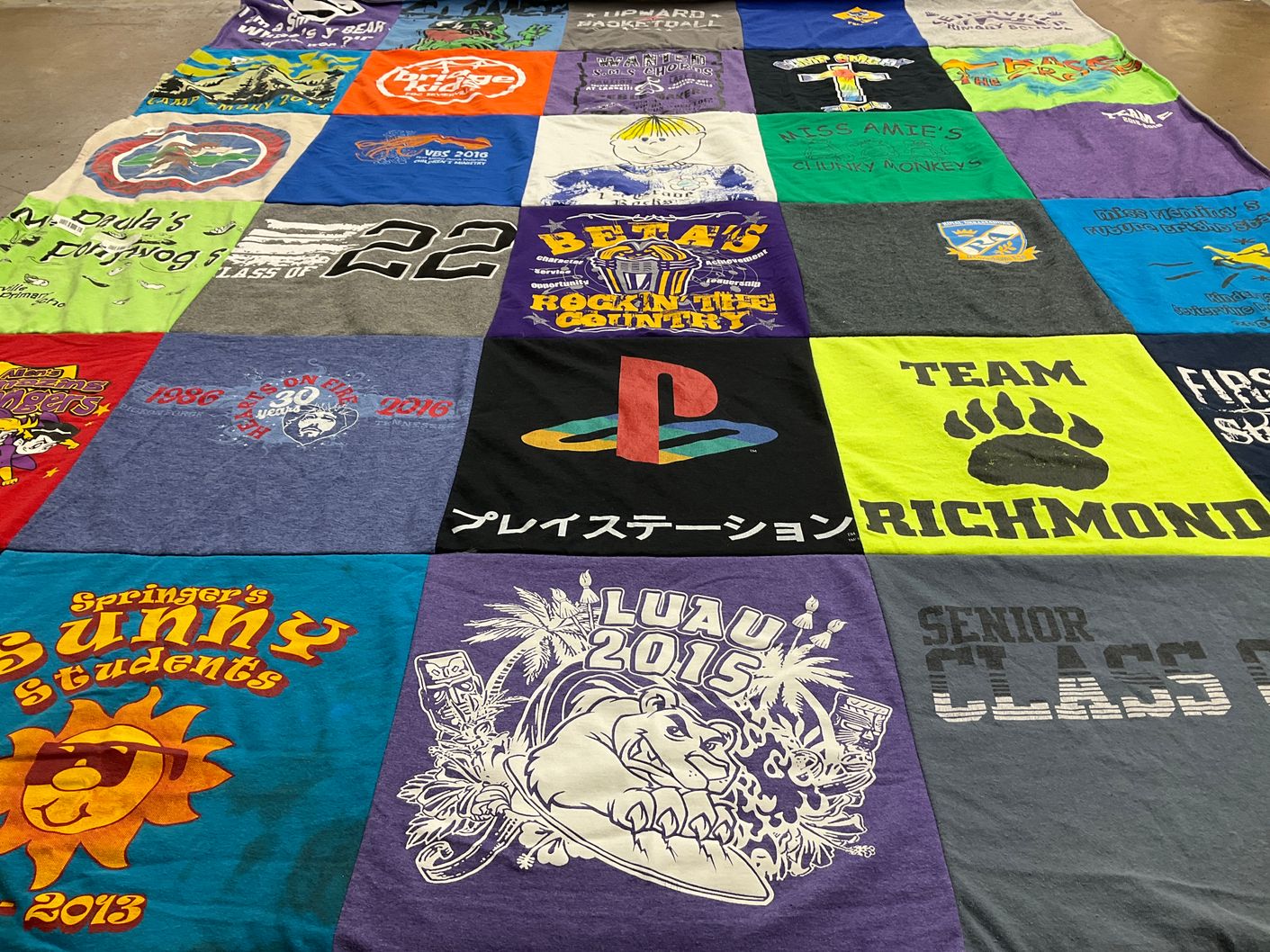 T-shirt quilt with school spirit, graduation themes by Cinnamon from TX