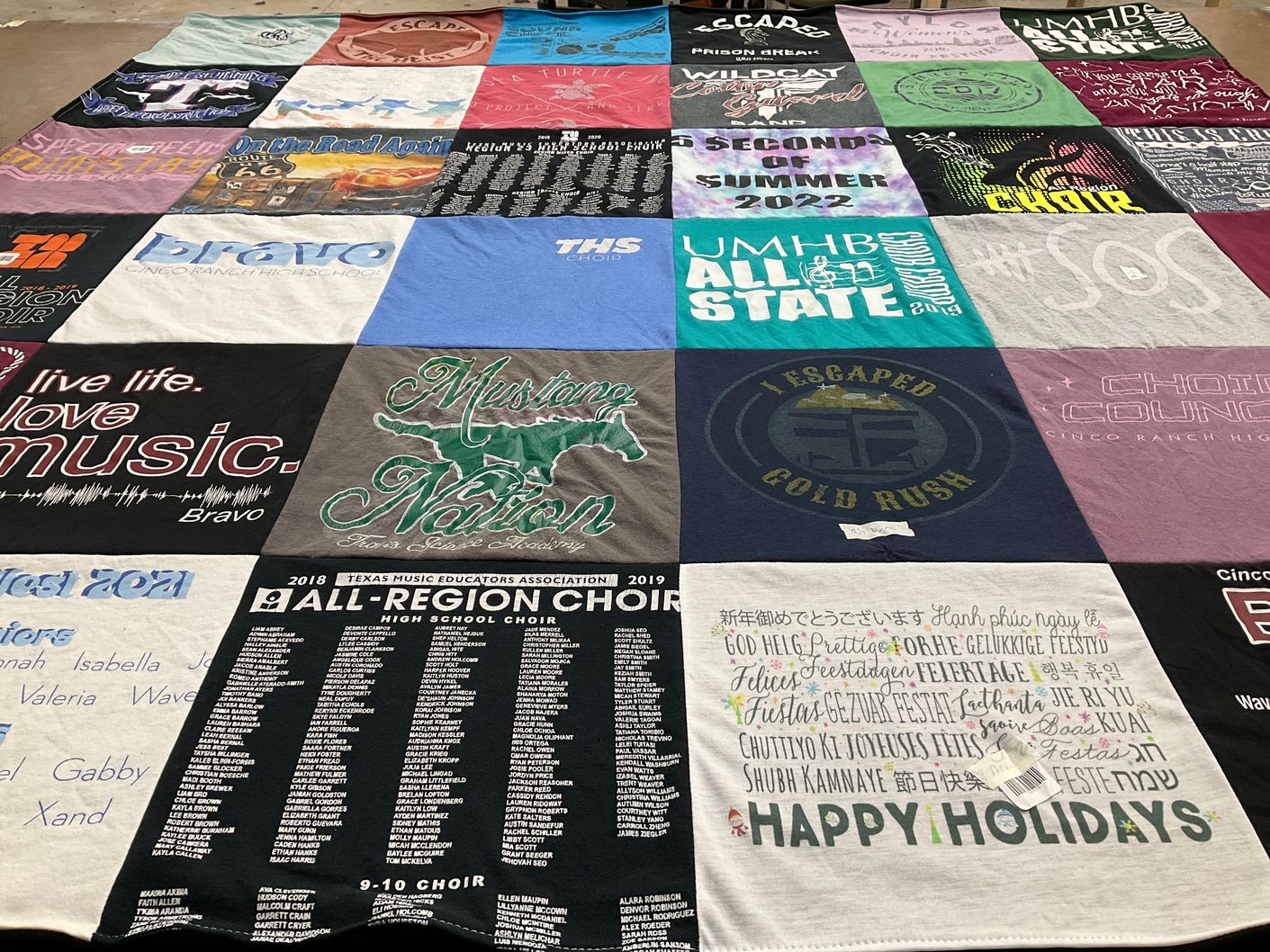 T-shirt quilt from cinco ranch high school, travis science academy by Jessica from TX