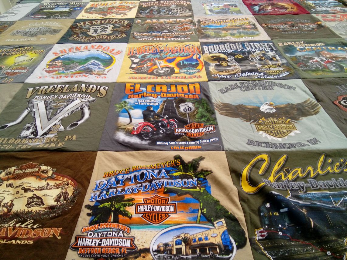 T-shirt quilt with motorcycles, biking themes by JEFFREY from CO