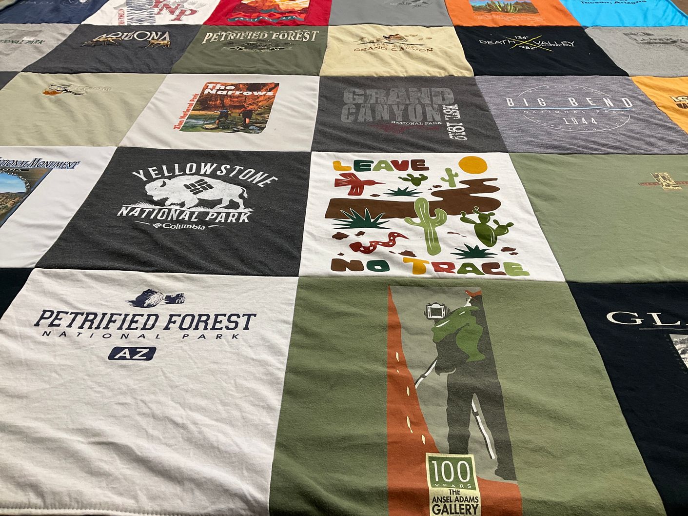T-shirt quilt with national parks, outdoor recreation themes by Diane from WI