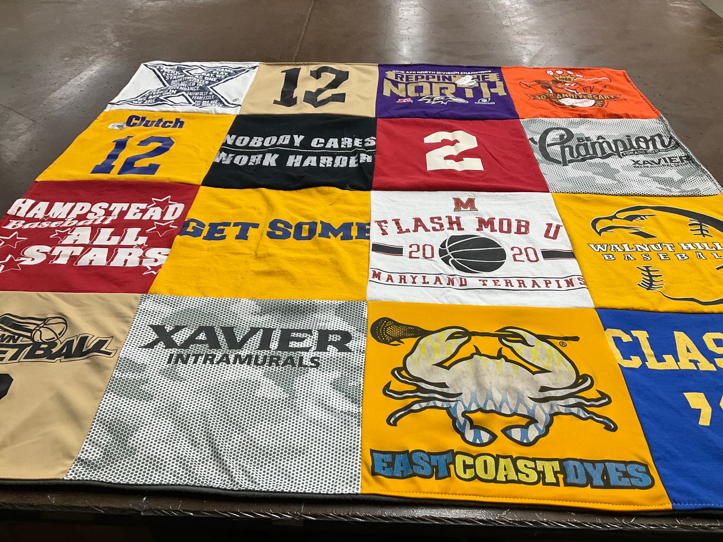 T-shirt quilt featuring maryland terrapins, xavier university by Amanda from MD
