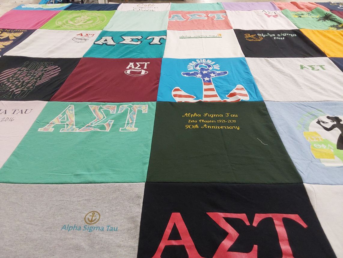 T-shirt quilt with greek life, sororities themes by Dana from PA