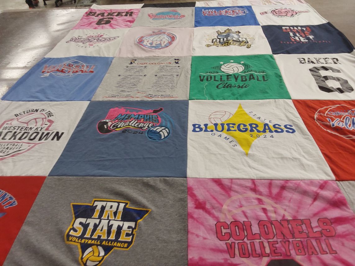 T-shirt quilt featuring baker volleyball, bluegrass games by Wendy from KY