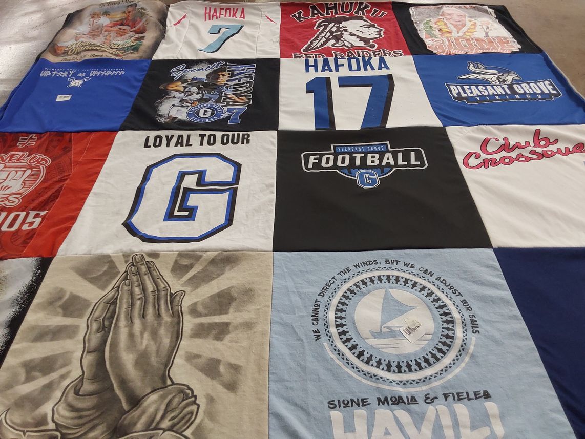 T-shirt quilt featuring kahuku red raiders by Losaline from UT