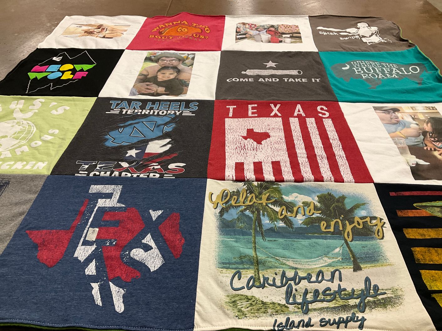 T-shirt quilt with texas pride, southern culture themes by Lee Ann from TX